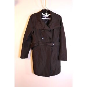 Marc New York Black Trench Rain Coat Size Medium, Belted Double Breasted